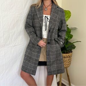 Grey, Black, White Tartan Lined Peacoat
